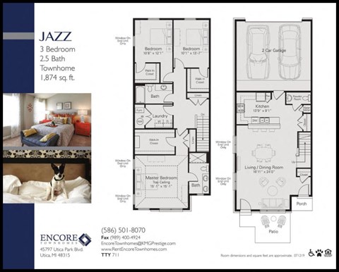 Floor plan for 3 beds, 2.5 baths, 1874 sqft
